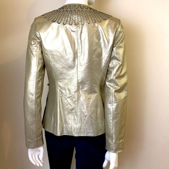 Leather Jacket Vintage 1980's Gold with Fringe Boho Carlos Fiori Size XS - Picture 2 of 11